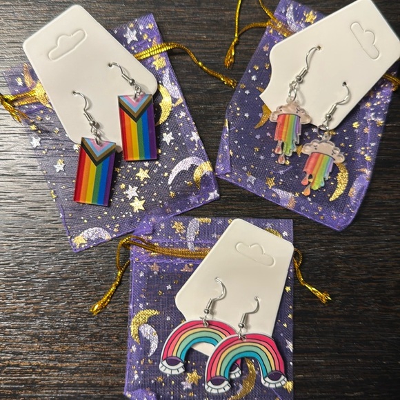 Jewelry - 3 pairs of rainbow pride earrings fashion jewelry​